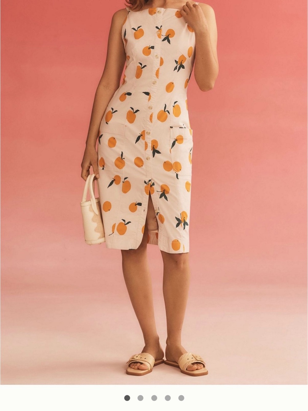 Maeve Cream Midi Dress with Orange Fruit Print